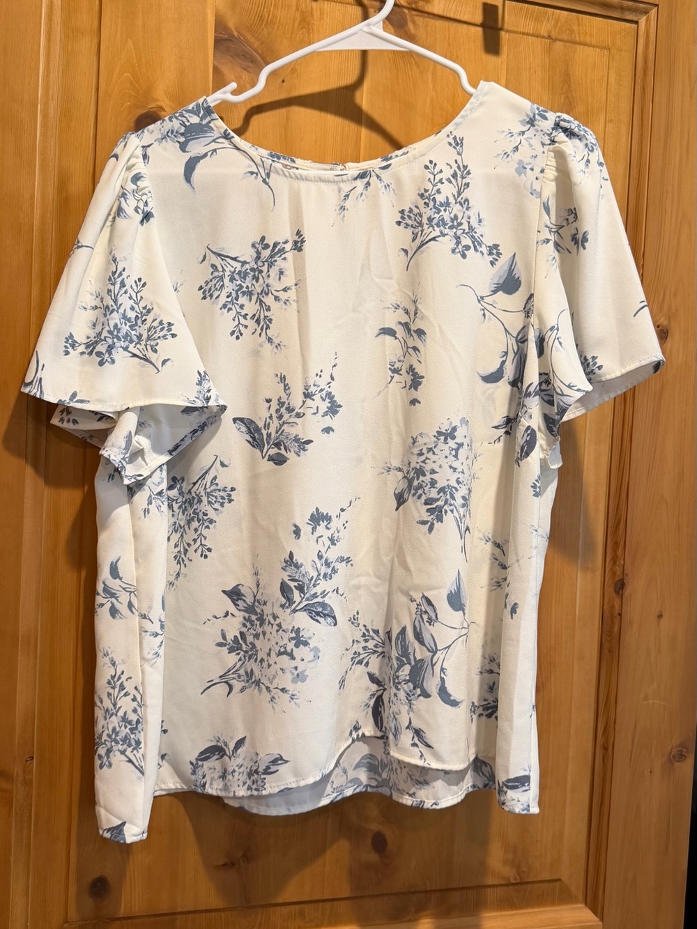 LC Lauren Conrad Cream Blouse with Blue Floral Print